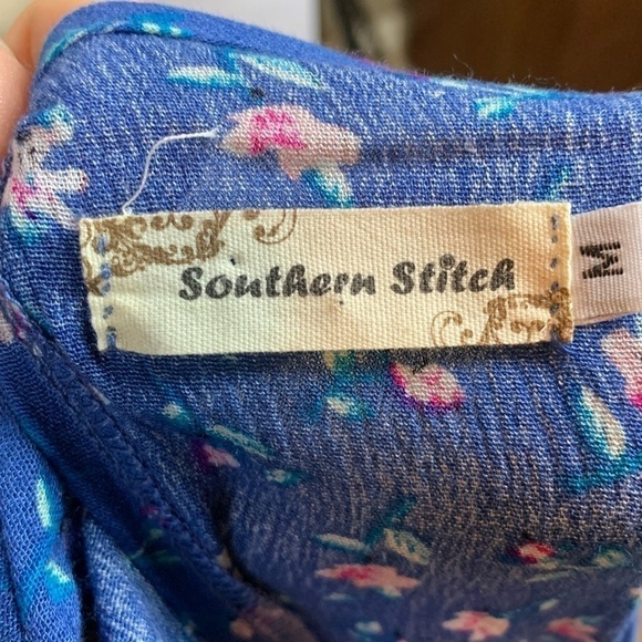 Southern Stitch blue floral print ruffle sleeve and hem dress, Medium - Picture 3 of 7